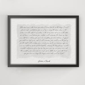 Impresión enmarcada de papel de algodón personalizada, letras de canciones de boda de estilo vintage personalizadas, votos matrimoniales o poemas impresos personalizados, aniversario de papel