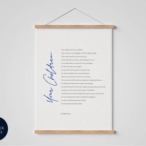 Kindergedicht von Kahlil Gibran, Gerahmter hölzerner Eichendruck, Geschenk für Eltern, Geschenk für Mama & Papa, neues Elterngeschenk, An Kindern