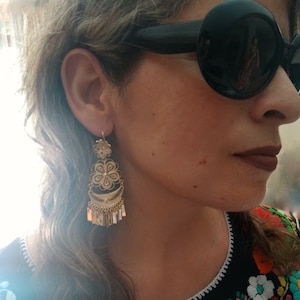 Mexican Gold Earrings, Mexican Folk Art Traditional Handmade Filigrana. Filigree Perfect for Wedding and Party