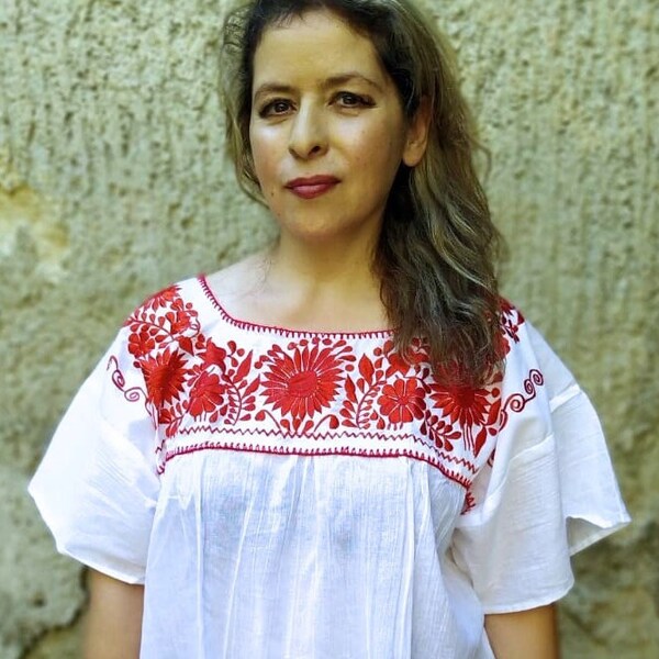 Blouse brodée mexicaine 2XL et 4XL. Style Frida. Haut brodé traditionnel. Chemise paysanne. Bohème. Hippie. Chemisier bohème. Grande taille