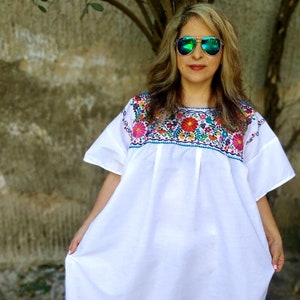 4XL. Mexican Embroidered Dress for Women. Boho dress. Bohemian dress. White Embroidery Tunic. Fresh dress. Plus Size
