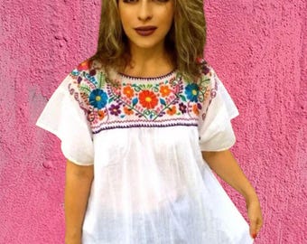 2XL-Bohemian fashion, Boho blouse, Mexican embroidered blouse, Bohemian blouse, Hippie Mexican Blouse, Peasant blouse, Colorfull embroidery