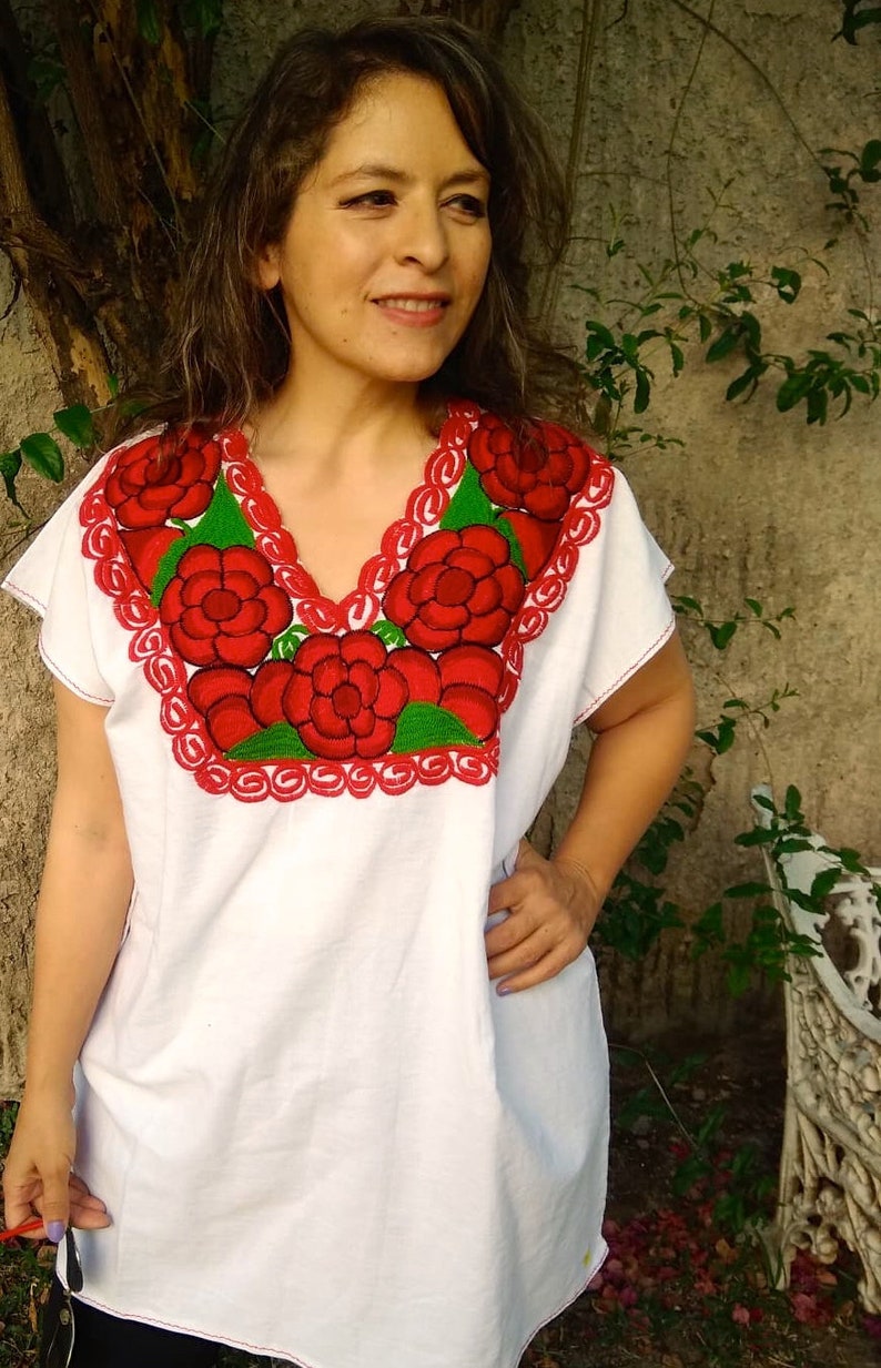 hippie shirt peasant blouse,Boho blouse Embroidered mexican blouse Frida style 2XL /& M Bohemian fashion traditional embroidered boho