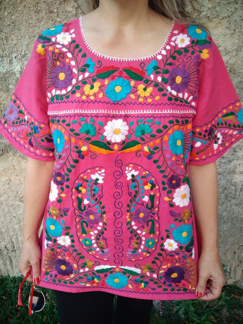 XL. Mexican Boho. Huipil. Embroidered Blouse Dress. Peasant Etsy