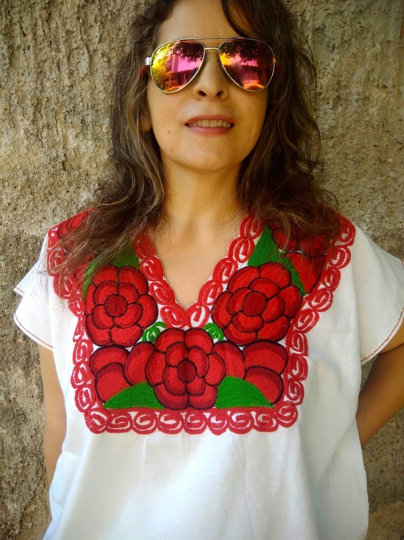 hippie shirt peasant blouse,Boho blouse Embroidered mexican blouse Frida style 2XL /& M Bohemian fashion traditional embroidered boho