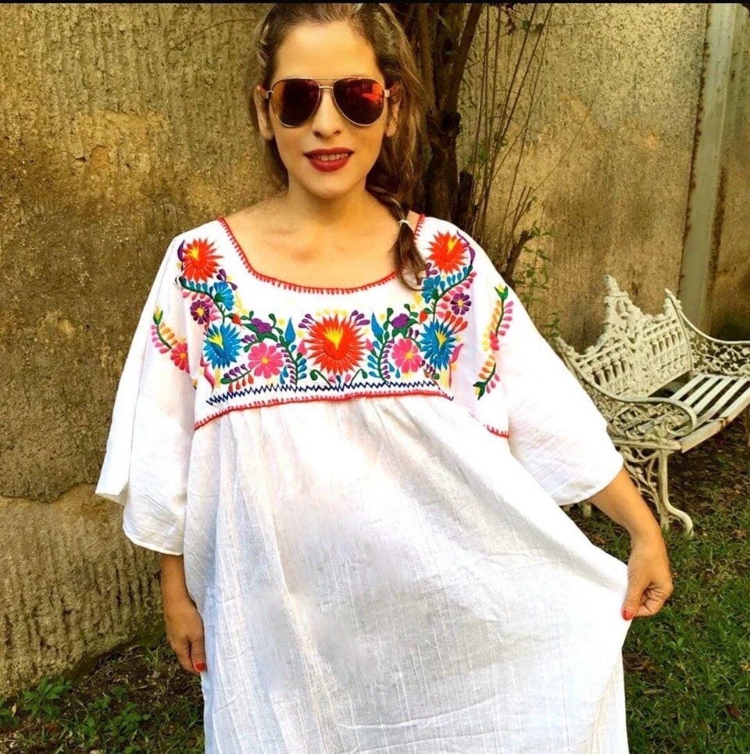 Mexican Robe 4XL Mexican Dress, Handmade Embroidered Tunic, Mexican Dress, Hippie ...