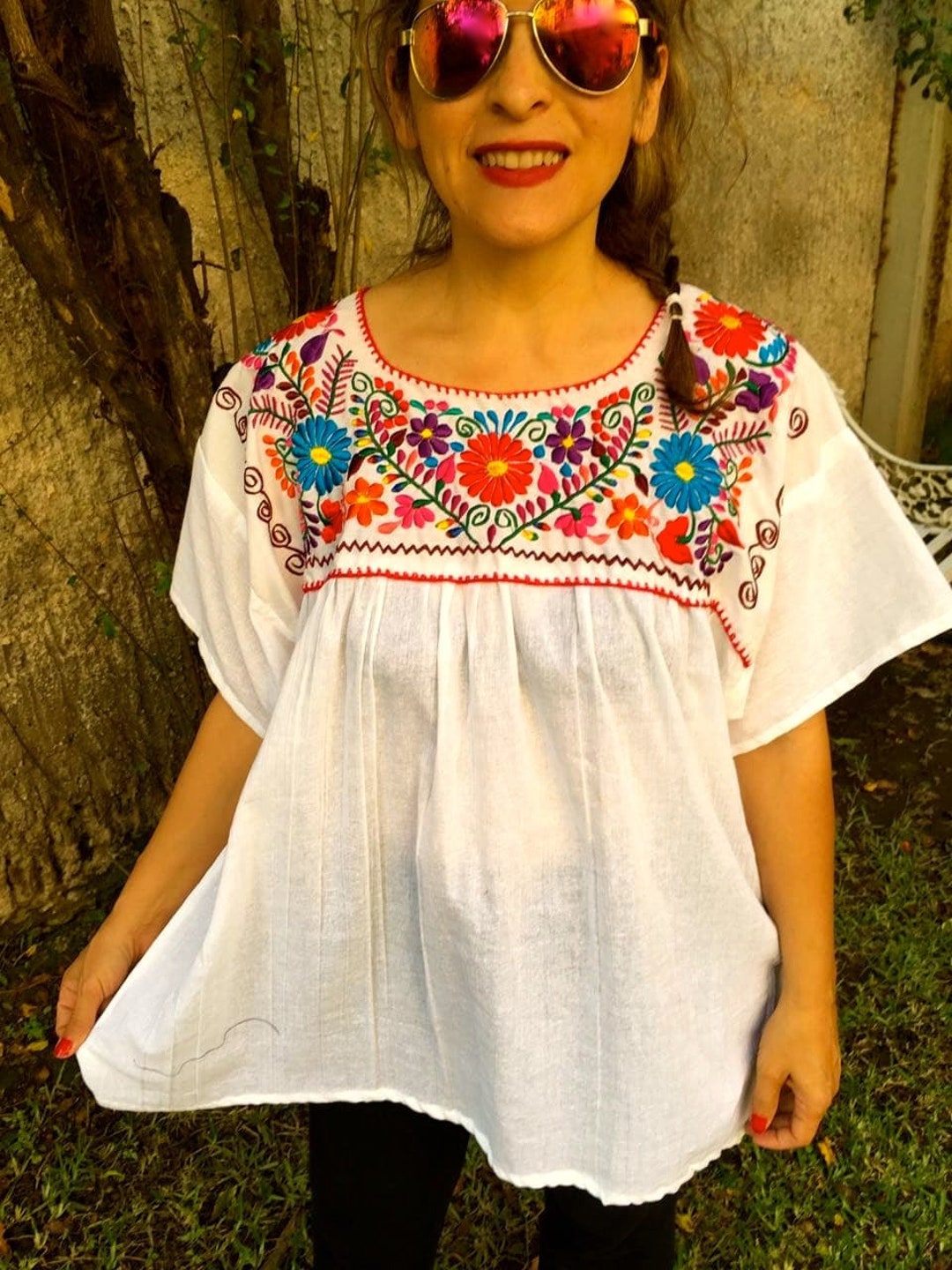 2XL Bohemian Fashion Boho Blouse Mexican Embroidered Blouse - Etsy