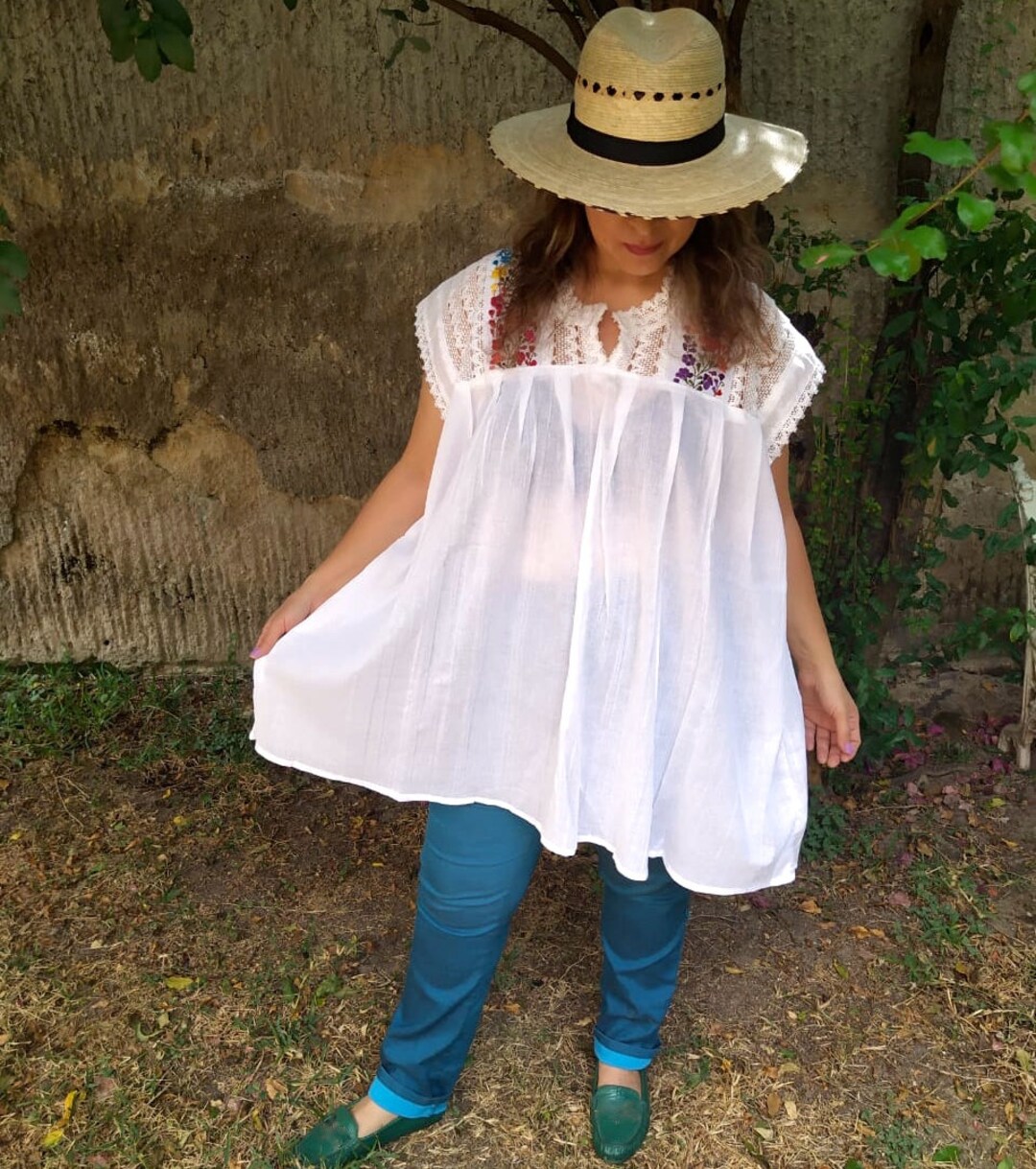 Medium, 2XL & 3xl,4xl.hand Embroidered Silk Threads. Bohemian Blouse