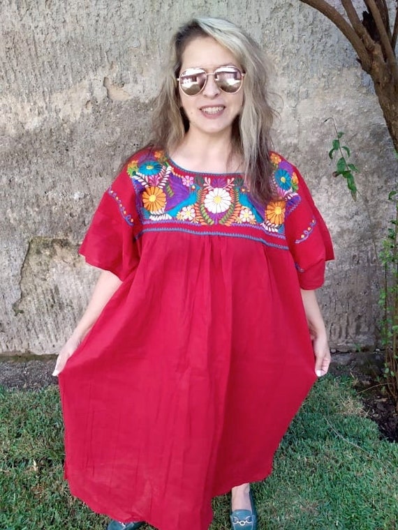 4XL. RED TUNIC. Mexican Embroidered Dress for Women. Boho - Etsy
