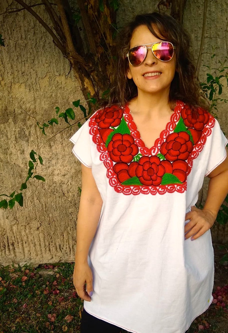 hippie shirt peasant blouse,Boho blouse Embroidered mexican blouse Frida style 2XL /& M Bohemian fashion traditional embroidered boho