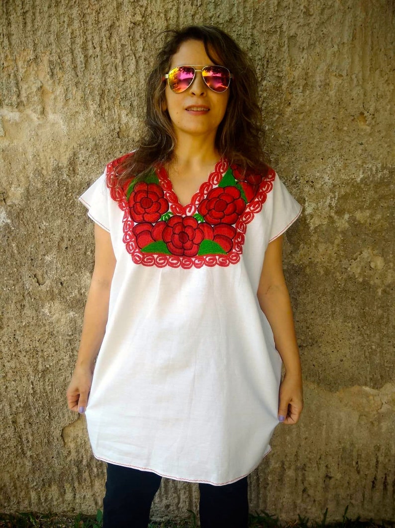 hippie shirt peasant blouse,Boho blouse Embroidered mexican blouse Frida style 2XL /& M Bohemian fashion traditional embroidered boho