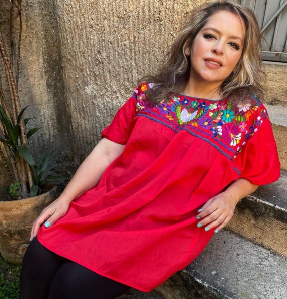 Camicetta messicana rossa, camicetta 100% Vestiti