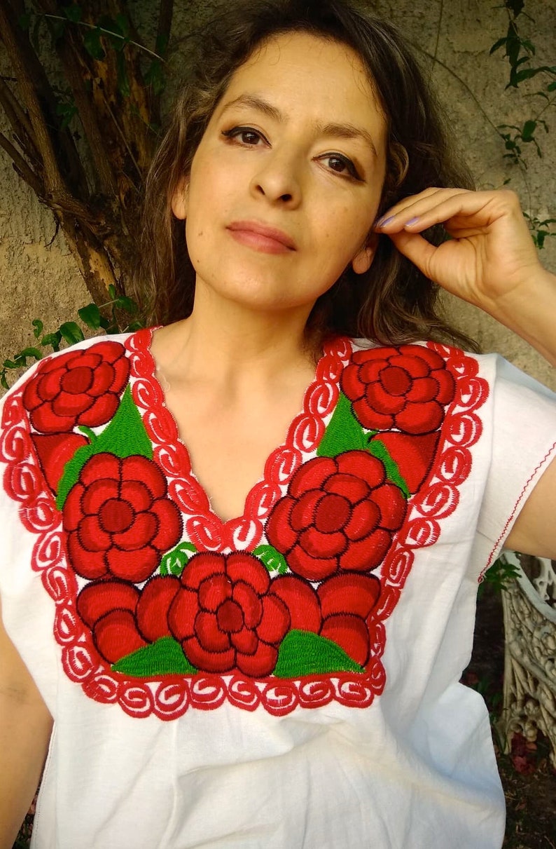 hippie shirt peasant blouse,Boho blouse Embroidered mexican blouse Frida style 2XL /& M Bohemian fashion traditional embroidered boho