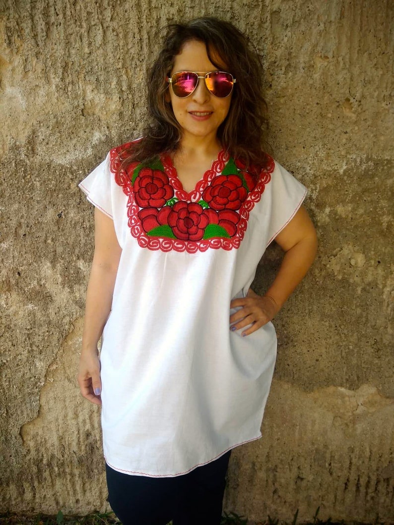 hippie shirt peasant blouse,Boho blouse Embroidered mexican blouse Frida style 2XL /& M Bohemian fashion traditional embroidered boho