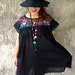 L, XL, 2XL, 4XL Mexican Embroidery Blouse, Peasant Top, Mexican Black Dress, Beach Cover Up Women | Plus Size Tunic 
