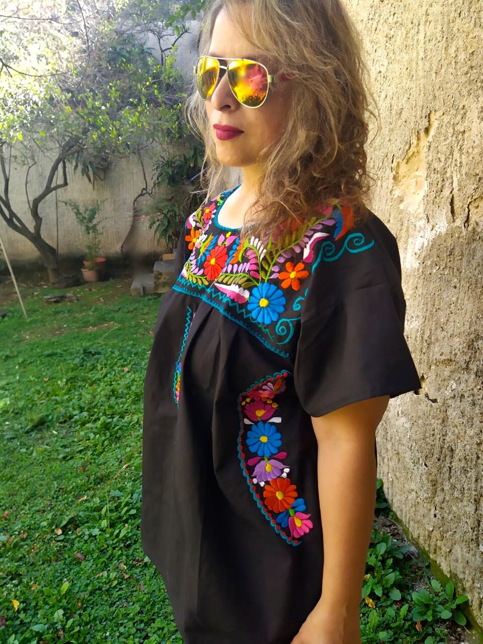 2XL & 4XL Boho Mexicaanse Boerenblouse Boho geborduurde jurk Plus Size voor vrouwen Hippie jaren 70 Tuniek Stijl Kleding Dameskleding Tops & T-shirts Blouses Handgemaakt bloemenborduurwerk 
