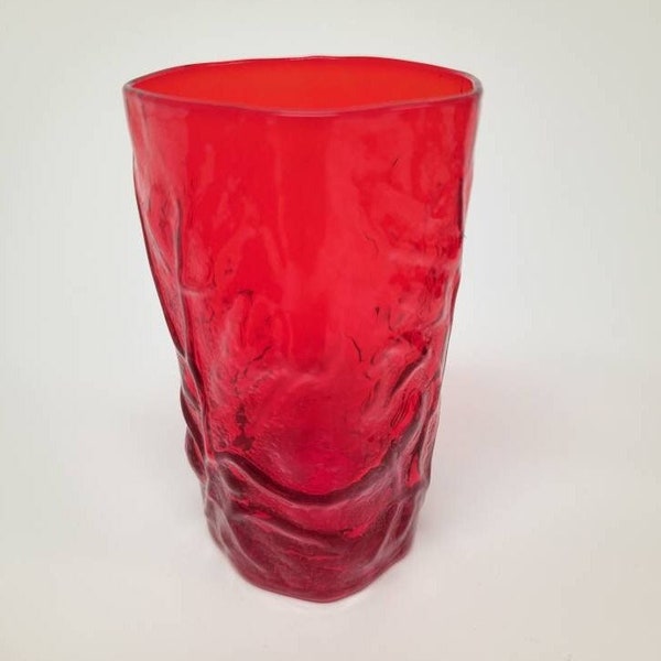 Ruby Red Vintage Seneca Driftwood Morgantown Crinkle Glass, Ruby Red Seneca Driftwood Crinkle Juice Glass,  1970s Glassware