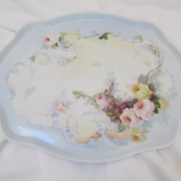 Exquisite Antique W. G. & Co. Limoges France Porcelain Platter, Wm. Guerin and Company Hand Painted Rose Tray, Early 1900s Limoges France