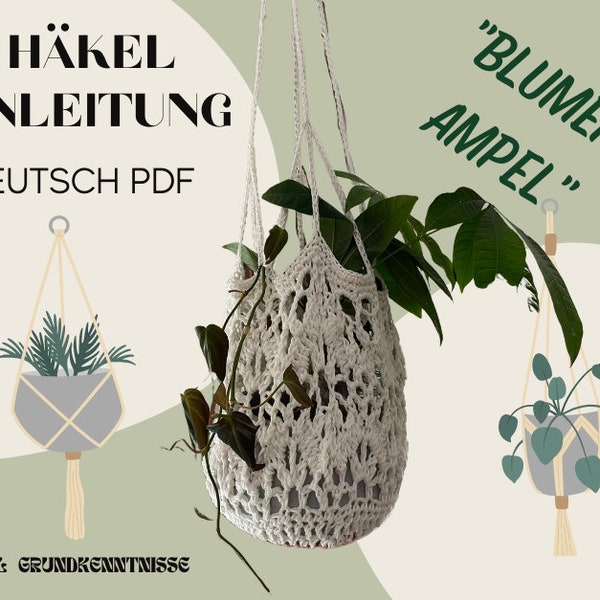 Blumenampel vintage boho CROCHET PATTERN crochet pattern digital PDF download, 1 pattern in German flower hanger