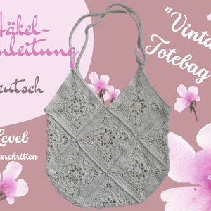 Vintage TotebagCROCHET PATTERN Crochet instructions digital PDF download, 1 instruction in German Boho crochet bag, crochet shopping bag