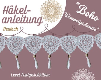 Boho galhardete guirlanda CROCHET PATTERN instruções de crochê download de PDF digital, 1 instrução em alemão, guirlanda diy para, projeto de crochê