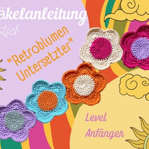 Retro bloemenonderzetters HAAKPATROON Haakpatroon digitaal PDF-download, 1 patroon in het Duits