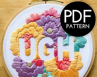 digital hand embroidery pattern | floral pastel ugh design | digital PDF download | embroidery pdf | embroidery pattern