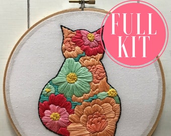 full kit | hand embroidery kit | embroidery kit | diy embroidery | diy embroidery kit | embroidery pattern | modern embroidery kit | cat