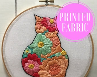 printed fabric | hand embroidery kit | embroidery kit | diy embroidery | diy embroidery kit | embroidery pattern | cat