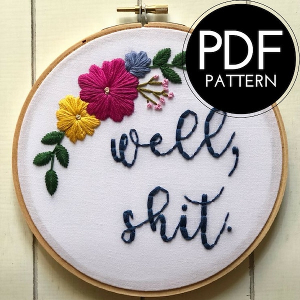 digital hand embroidery pattern | floral design | digital PDF download | embroidery pdf | embroidery pattern | well, shit