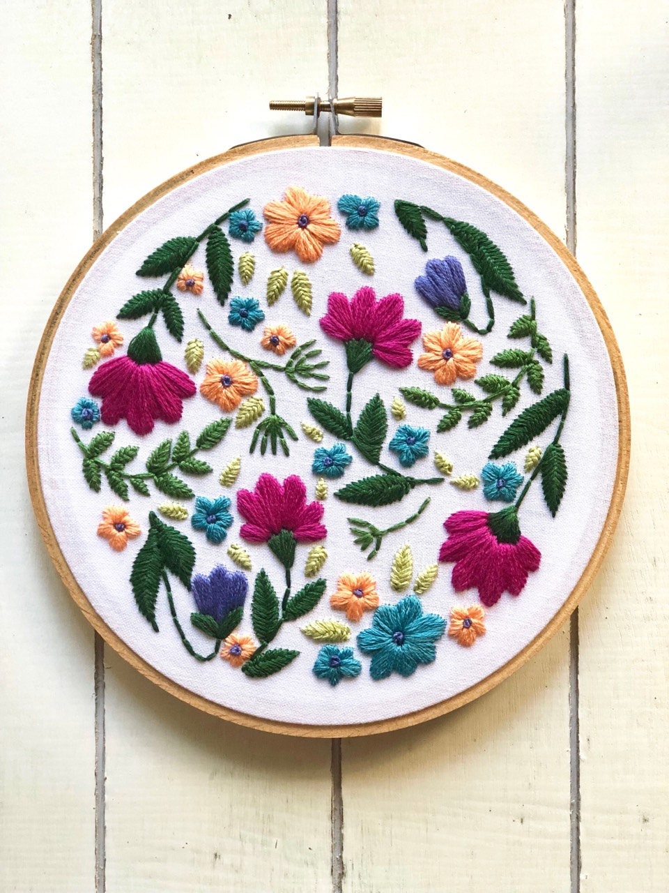 Floral Full Kit Hand Embroidery Kit Embroidery Kit Diy Etsy