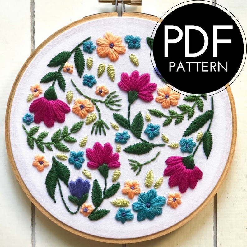 digital hand embroidery pattern floral design digital PDF download embroidery pdf embroidery pattern image 1