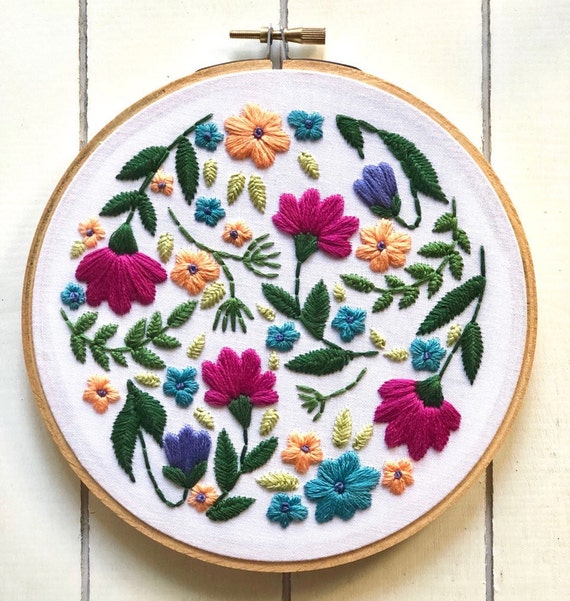 Digital Hand Embroidery Pattern Floral Design Digital PDF - Etsy