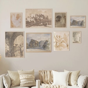 Vintage Collection of 8 Watercolor Style Prints  - Digital Download