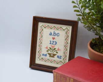 Vintage ABC 123 Embroidery with Floral Design for Nursery