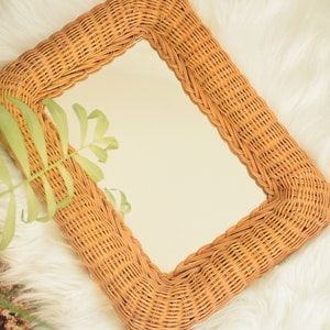 Vintage Mirror with Wicker Frame