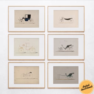 Vintage Set of 6 Carriage Engineering Drawing Prints - Digital Download