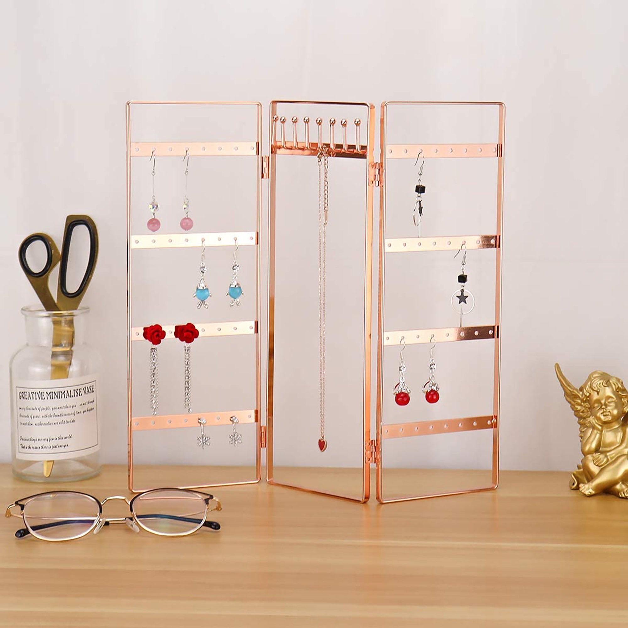 Jewelry Stand Portable Jewelry Display Rack Foldable Golden Jewelry S…