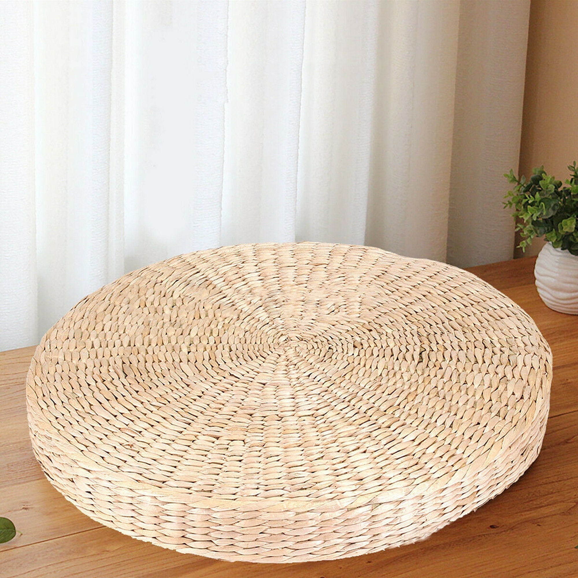 Round Pouf Tatami Floor Cushion Yoga Summer Mat Natural Straw Meditation Chair 