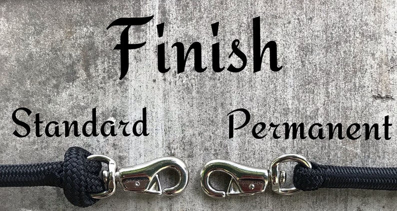 May include: Two black rope dog leads with silver clips. The leads are labelled "Standard" and "Permanent" to show the different types of finishes available.