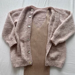 In Stock Size S / Hand-Knitted Beige Alpaca Cardigan with Pearl Buttons, Old Money Style, Gift For Her, Fast Free DeliveryMother's day gift image 4