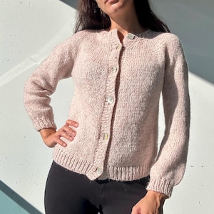 In Stock Size S / Hand-Knitted Beige Alpaca Cardigan with Pearl Buttons, Old Money Style, Gift For Her, Fast Delivery, Valentines day gift