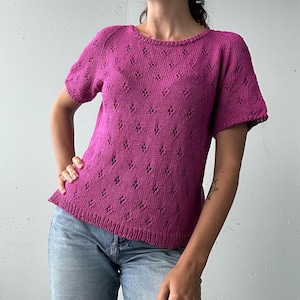 Gestrickte Kurzarm Bluse aus Baumwolle Raglan mit Lochmuster Lieferbar Grösse S-M (42)