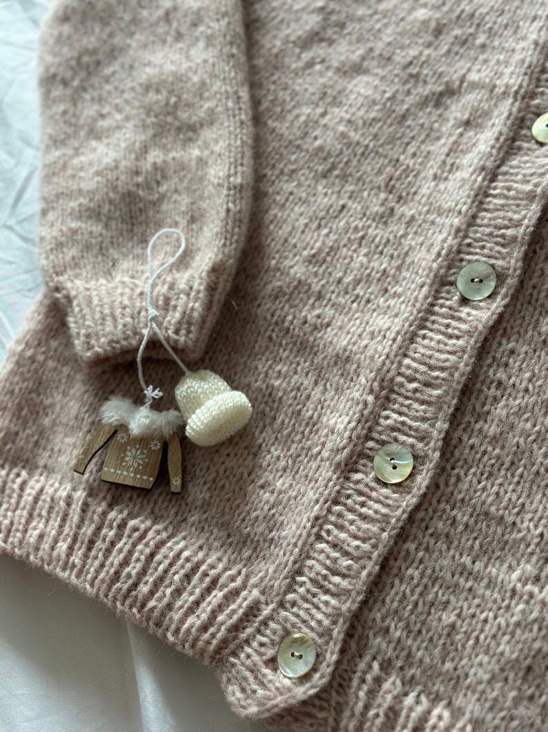 In Stock Size S / Hand-Knitted Beige Alpaca Cardigan with Pearl Buttons, Old Money Style, Gift For Her, Fast Free DeliveryMother's day gift image 6