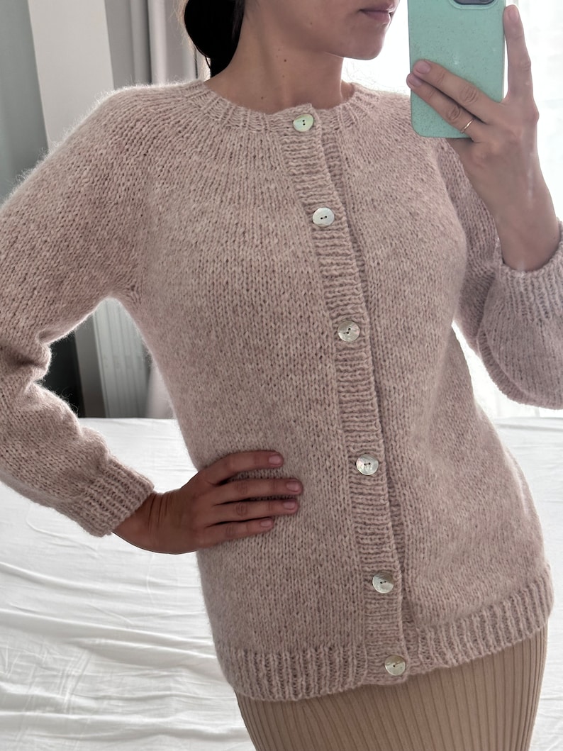In Stock Size S / Hand-Knitted Beige Alpaca Cardigan with Pearl Buttons, Old Money Style, Gift For Her, Fast Free DeliveryMother's day gift image 3