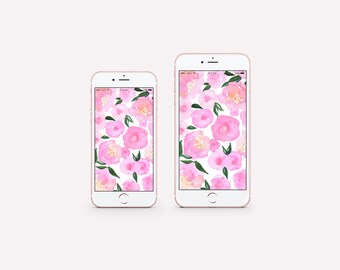 Pink Floral Watercolor Phone Background (Works for iPhone 6, iPhone 7, iPhone 6/7 Plus, iPhone 5, iPhone 4, and Android Phones)