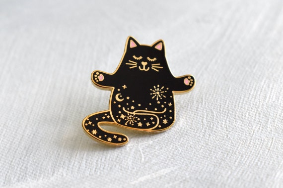 Zen Cat Hard Enamel Pin Meditating Chill Celestial Black - Etsy