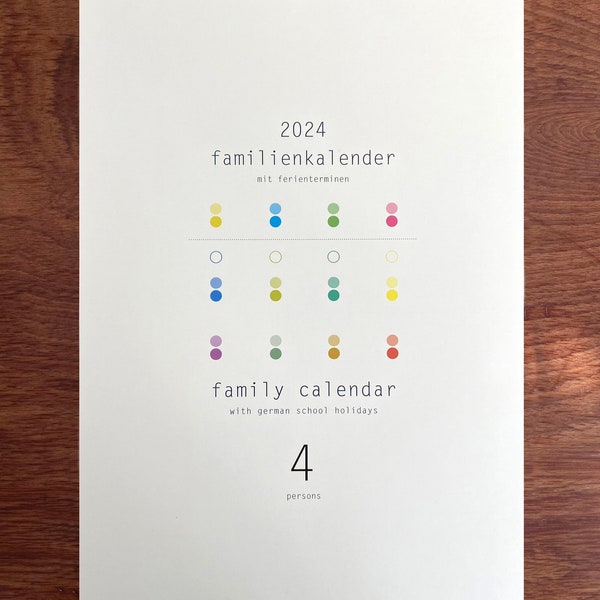 Familienkalender PUNKTE 2024 (4 Spalten) - Feiertage, Schulferien und KW!