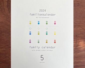 Familienkalender PUNKTE 2024 (5 Spalten) - Feiertage, Schulferien und KW!
