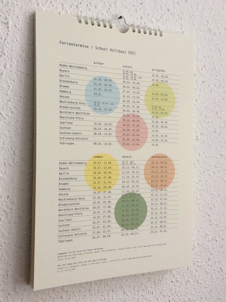 Familienkalender PUNKTE 2024 4 Spalten Feiertage, Schulferien und KW Bild 7